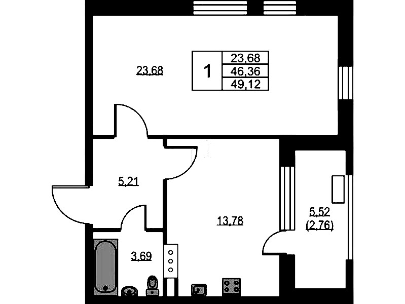 1-комнатная квартира 49.2 м², 9/10 эт., ЖК «VEREN NEXT Шуваловский»